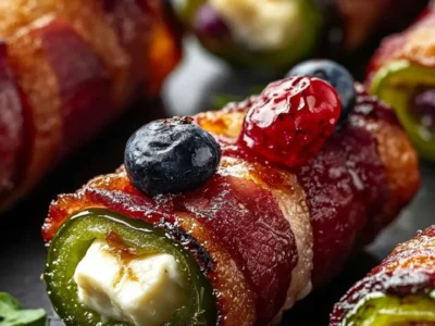 Berry-Burst Brie Jalapeños in Crispy Bacon