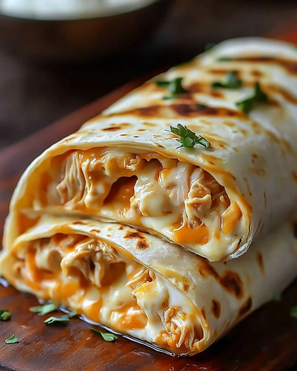 Ooey-Gooey Cheesy Garlic Chicken Wraps