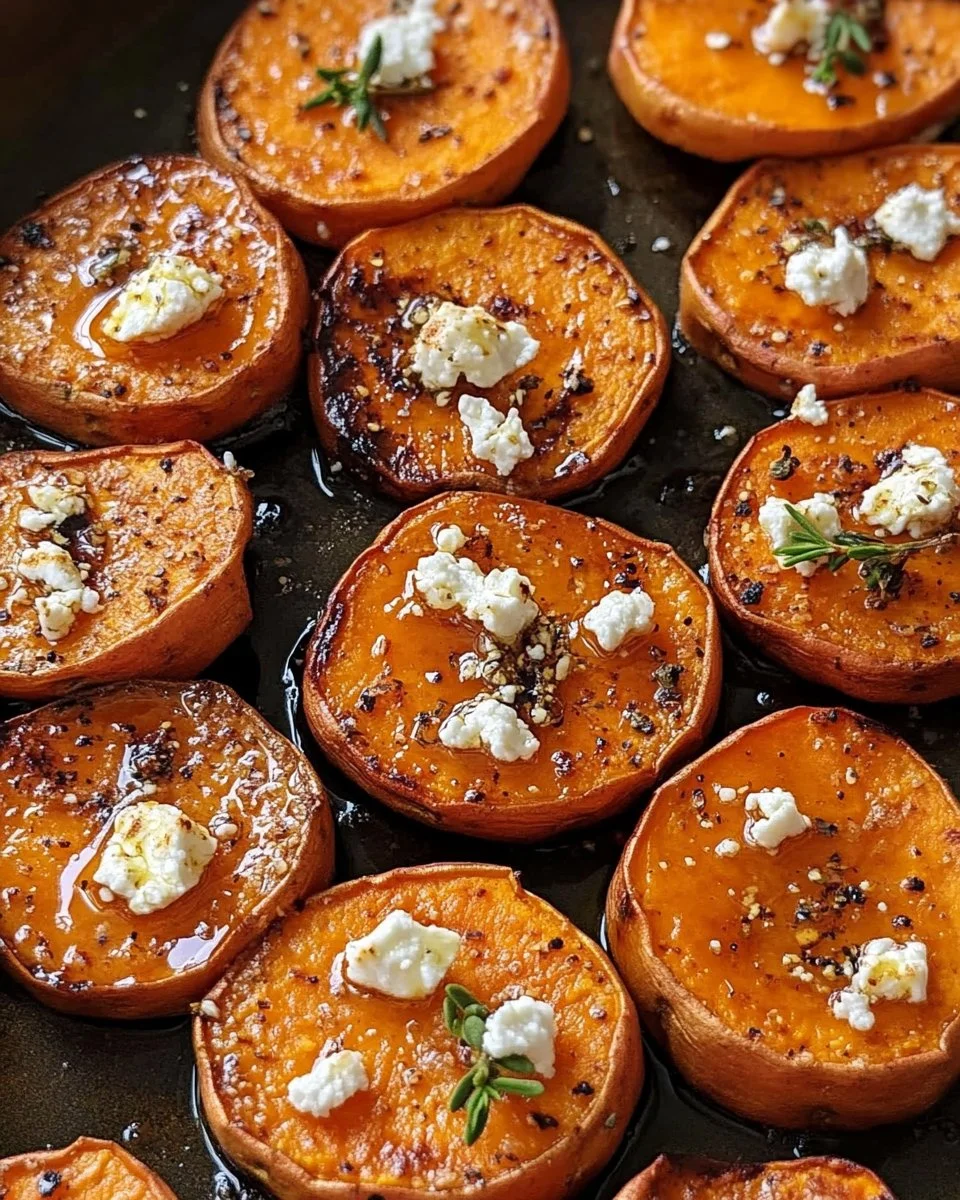 Roasted Sweet Potato Rounds with Honey and Feta