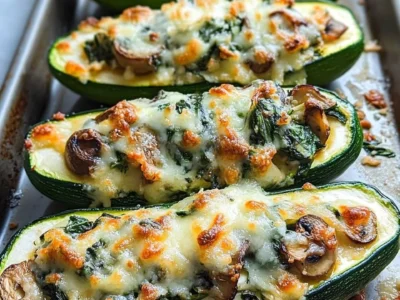 Spinach, Mushroom, and Ricotta Stuffed Zucchini Boats