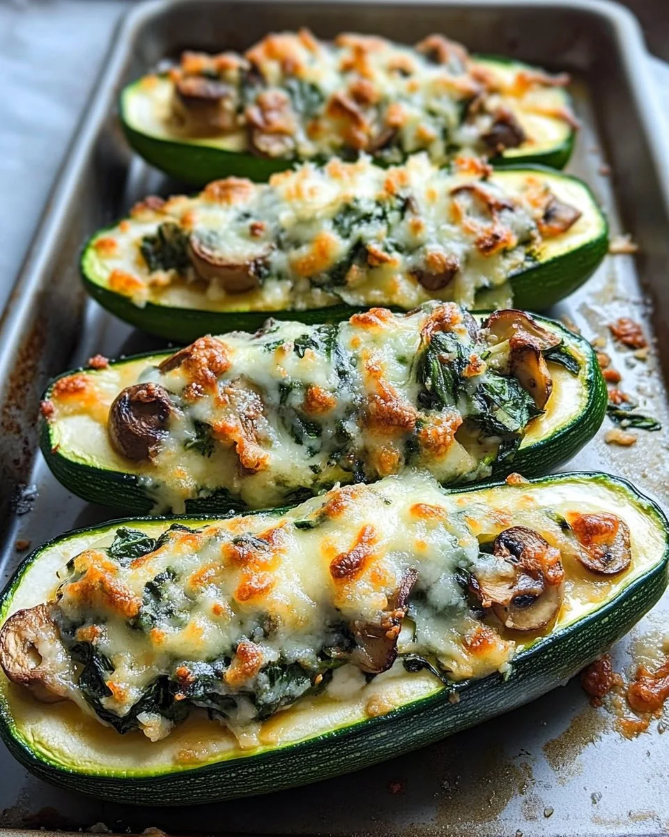 Spinach, Mushroom, and Ricotta Stuffed Zucchini Boats