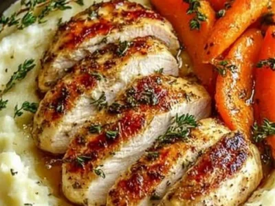 Garlic Herb Chicken with Mashed Potatoes and Glazed Carrots