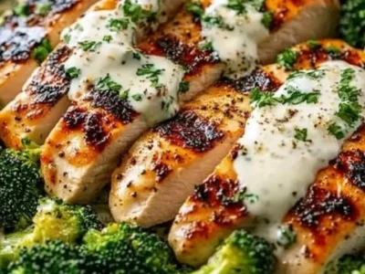 Healthy Grilled Chicken Broccoli Bowls with Creamy Garlic Sauce