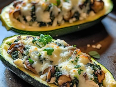 Spinach, Mushroom, and Ricotta Stuffed Zucchini Boats