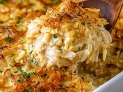 French Onion Chicken Orzo Casserole