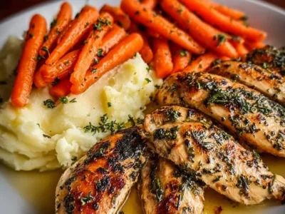 Garlic Herb Chicken with Creamy Mashed Potatoes and Glazed Carrots