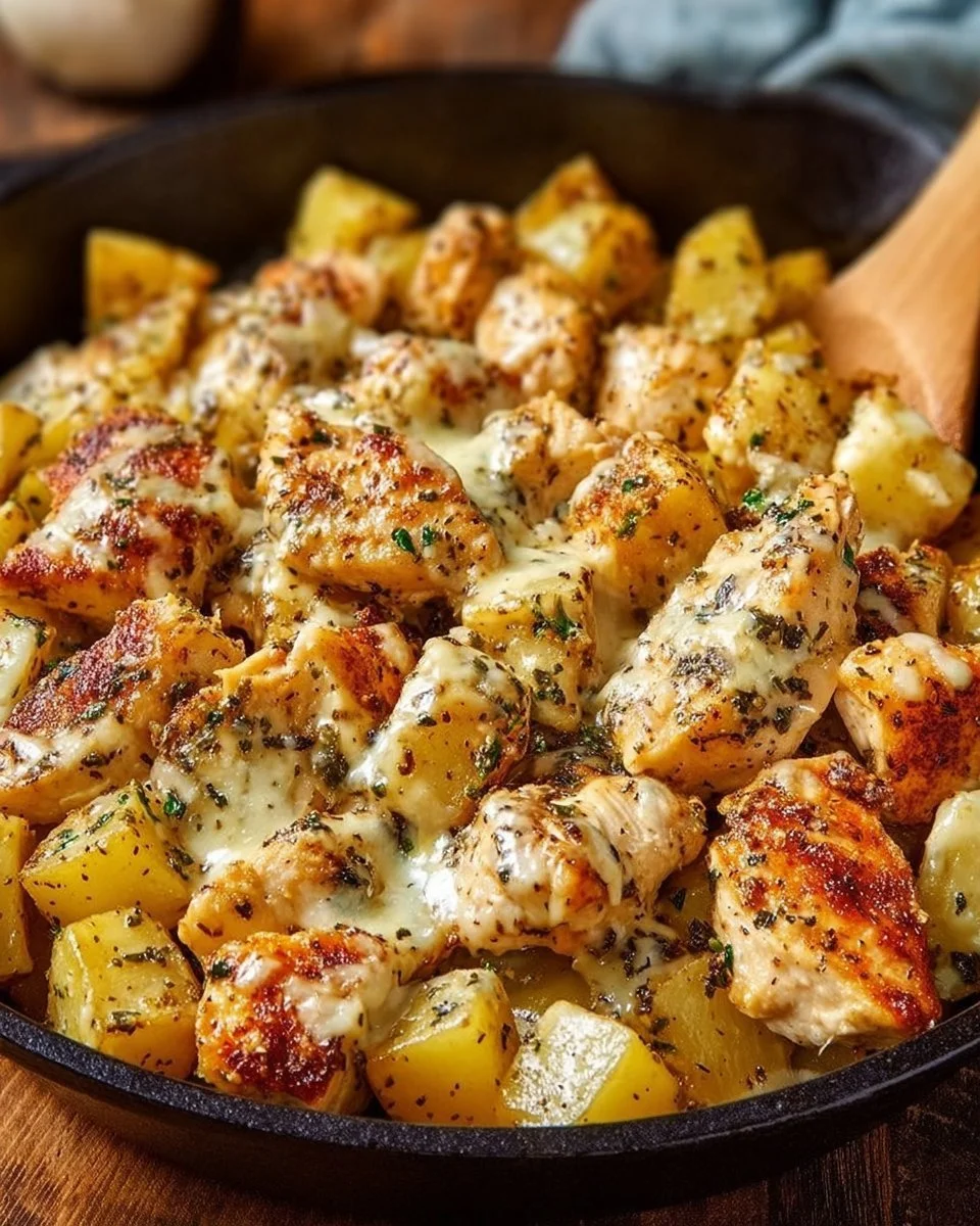 Garlic Parmesan Chicken and Potatoes Skillet