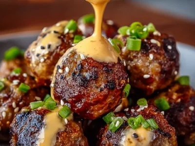 Korean BBQ Meatballs with Spicy Mayo Dip