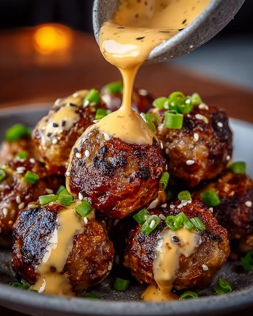 Korean BBQ Meatballs with Spicy Mayo Dip