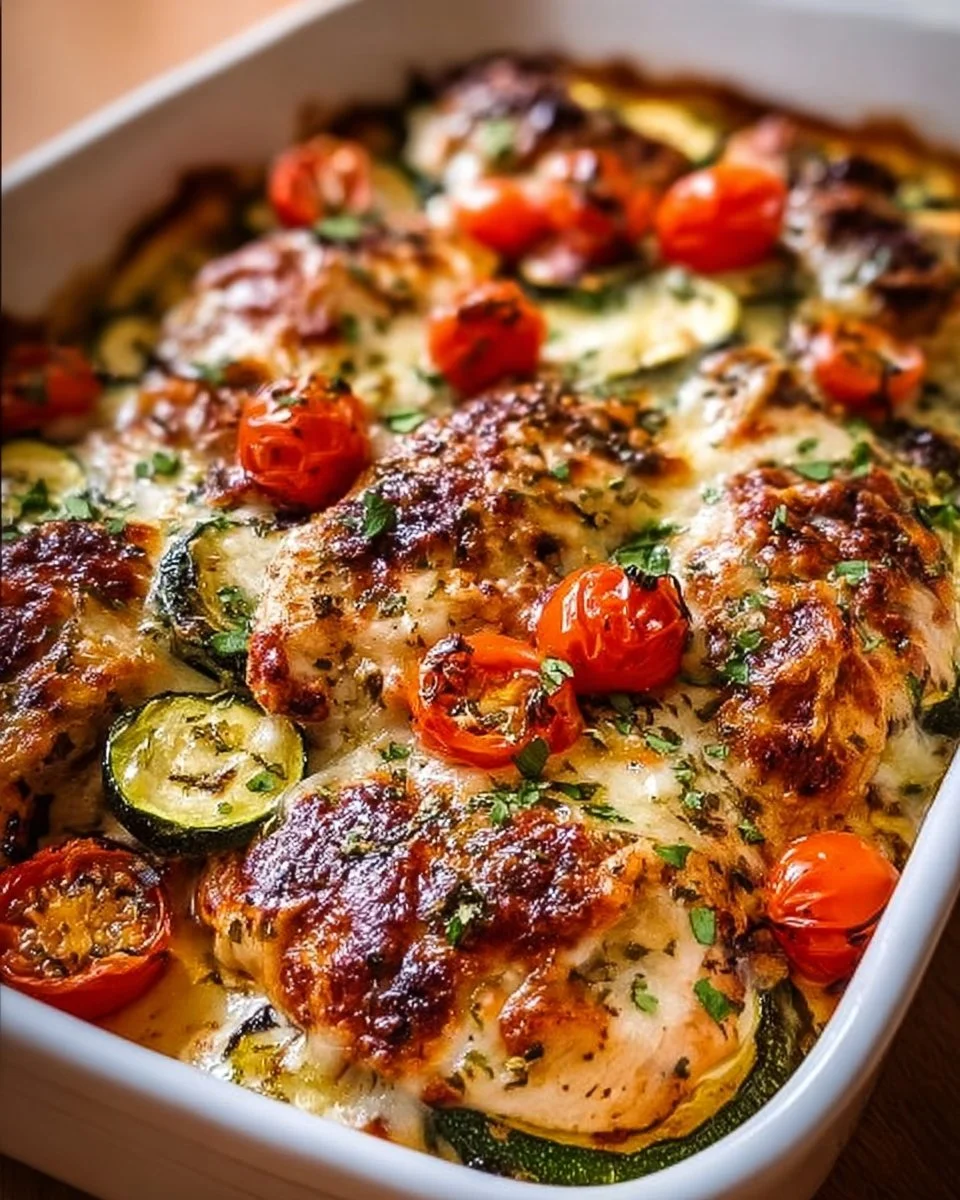 Mediterranean Chicken Zucchini Bake