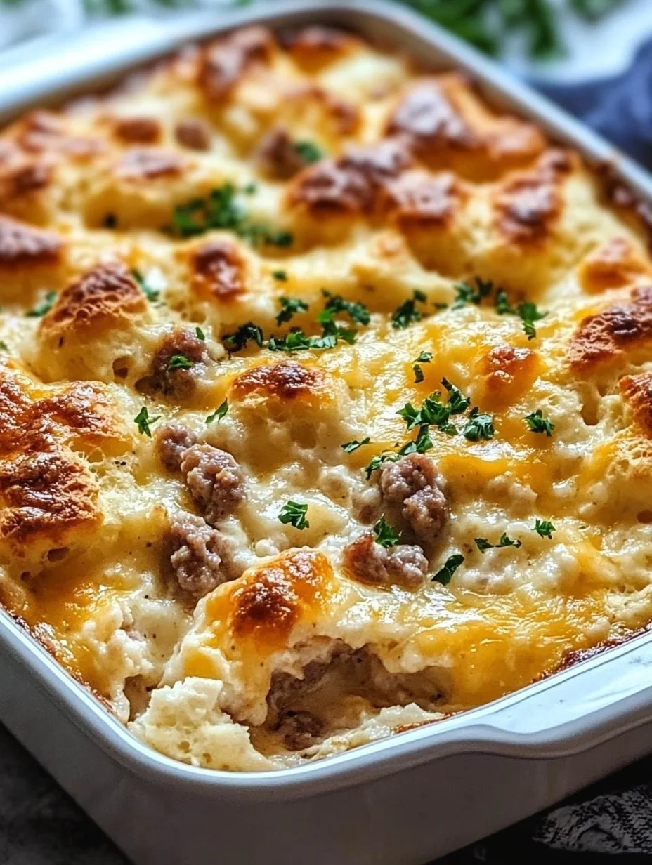 Biscuits and Gravy Hashbrown Breakfast Casserole