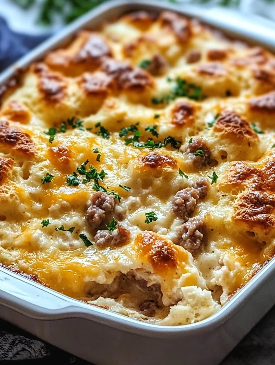 Biscuits and Gravy Hashbrown Breakfast Casserole