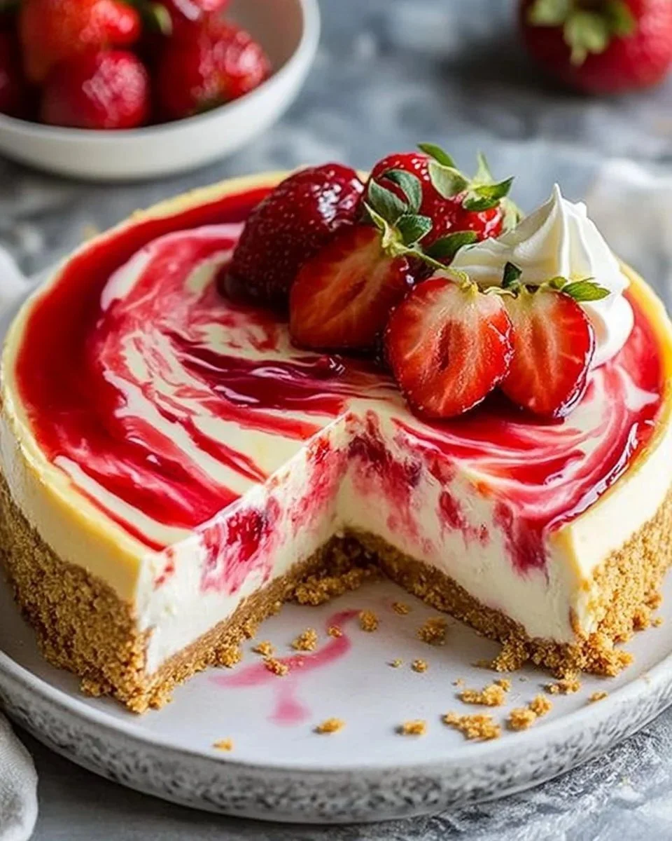 Dreamy Strawberry Swirl Cheesecake