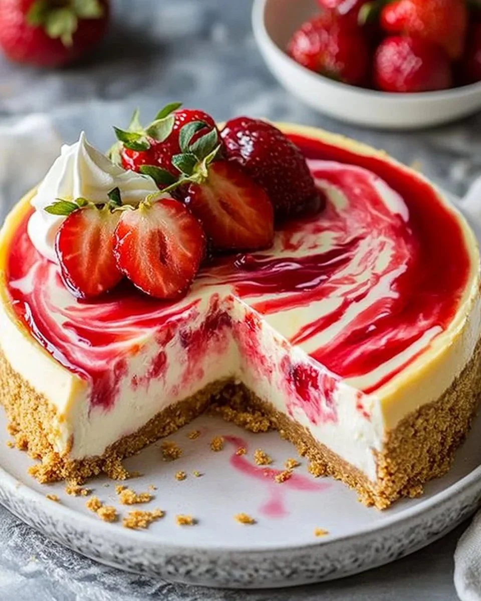 Dreamy Strawberry Swirl Cheesecake