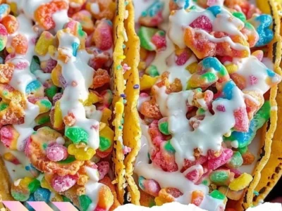 Fruity Pebbles Cheesecake Tacos
