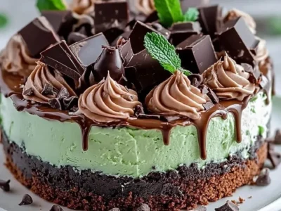 Mint Chocolate Fudge Cheesecake Cake